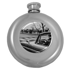 Convertible Classic Car At Paris Street Round Hip Flask (5 Oz) by dflcprintsclothing