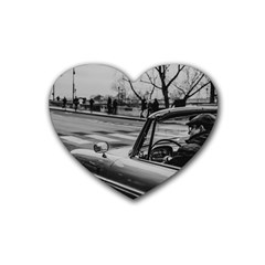 Convertible Classic Car At Paris Street Rubber Coaster (heart) by dflcprintsclothing