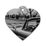 Convertible Classic Car At Paris Street Dog Tag Heart (One Side) Front