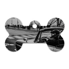 Convertible Classic Car At Paris Street Dog Tag Bone (two Sides)