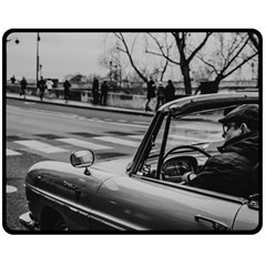 Convertible Classic Car At Paris Street Fleece Blanket (medium)  by dflcprintsclothing