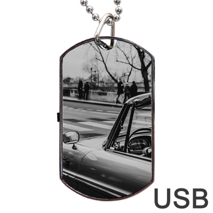 Convertible Classic Car At Paris Street Dog Tag USB Flash (Two Sides)