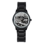 Convertible Classic Car At Paris Street Stainless Steel Round Watch Front