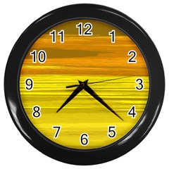 Yellow And Gold Horizontal Stripes - Abstract Art Wall Clock (black) by KorokStudios