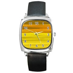 Yellow And Gold Horizontal Stripes - Abstract Art Square Metal Watch by KorokStudios