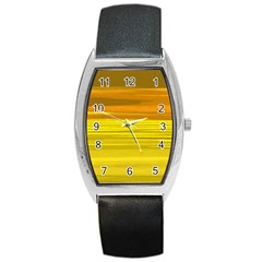 Yellow And Gold Horizontal Stripes - Abstract Art Barrel Style Metal Watch by KorokStudios