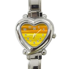 Yellow And Gold Horizontal Stripes - Abstract Art Heart Italian Charm Watch by KorokStudios