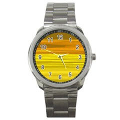 Yellow And Gold Horizontal Stripes - Abstract Art Sport Metal Watch by KorokStudios