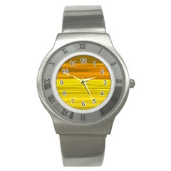 Yellow And Gold Horizontal Stripes - Abstract Art Stainless Steel Watch by KorokStudios