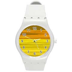 Yellow And Gold Horizontal Stripes - Abstract Art Round Plastic Sport Watch (m) by KorokStudios