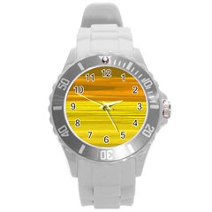 Yellow And Gold Horizontal Stripes - Abstract Art Round Plastic Sport Watch (l) by KorokStudios