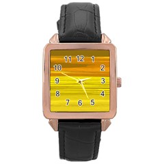 Yellow And Gold Horizontal Stripes - Abstract Art Rose Gold Leather Watch  by KorokStudios