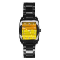 Yellow And Gold Horizontal Stripes - Abstract Art Stainless Steel Barrel Watch by KorokStudios