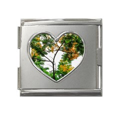 Tree Sunlight Forest Nature Landscape Sunrise Fog Mega Link Heart Italian Charm (18mm) by danenraven