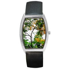 Tree Sunlight Forest Nature Landscape Sunrise Fog Barrel Style Metal Watch by danenraven