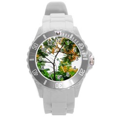 Tree Sunlight Forest Nature Landscape Sunrise Fog Round Plastic Sport Watch (l) by danenraven