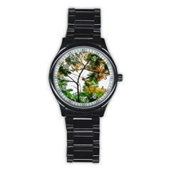 Tree Sunlight Forest Nature Landscape Sunrise Fog Stainless Steel Round Watch by danenraven