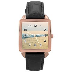 Sea Beach Ocean Sunset Sky Nature Coast Water Rose Gold Leather Watch  by danenraven