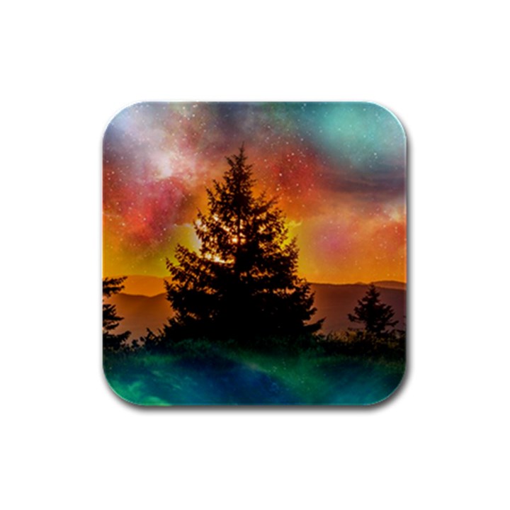 Tree Nature Landscape Fantasy Magical Cosmic Rubber Square Coaster (4 pack)