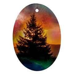 Tree Nature Landscape Fantasy Magical Cosmic Oval Ornament (Two Sides)