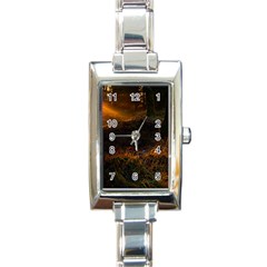 Sunset Forest Fall Sunbeams Nature Rectangle Italian Charm Watch by danenraven