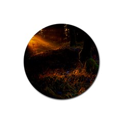 Sunset Forest Fall Sunbeams Nature Rubber Coaster (round) by danenraven