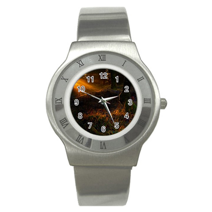 Sunset Forest Fall Sunbeams Nature Stainless Steel Watch