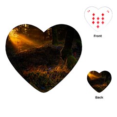 Sunset Forest Fall Sunbeams Nature Playing Cards Single Design (heart) by danenraven