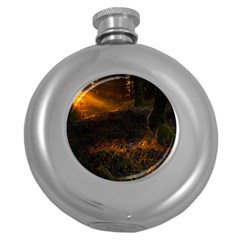 Sunset Forest Fall Sunbeams Nature Round Hip Flask (5 Oz) by danenraven