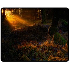 Sunset Forest Fall Sunbeams Nature Fleece Blanket (medium)  by danenraven