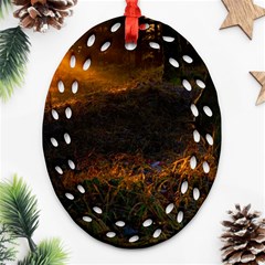 Sunset Forest Fall Sunbeams Nature Ornament (oval Filigree) by danenraven