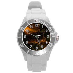 Sunset Forest Fall Sunbeams Nature Round Plastic Sport Watch (l) by danenraven