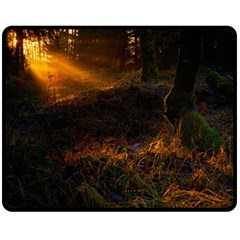 Sunset Forest Fall Sunbeams Nature Double Sided Fleece Blanket (medium)  by danenraven