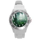 Swamp Forest Trees Background Nature Eerie Round Plastic Sport Watch (L) Front