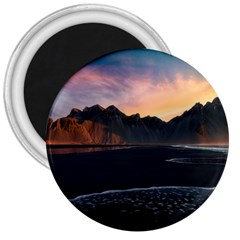 Beach Volcano Ocean Sunset Sunrise Iceland 3  Magnets by danenraven