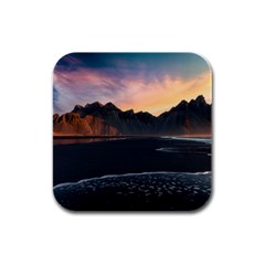 Beach Volcano Ocean Sunset Sunrise Iceland Rubber Square Coaster (4 Pack) by danenraven