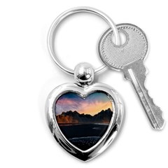 Beach Volcano Ocean Sunset Sunrise Iceland Key Chain (heart) by danenraven