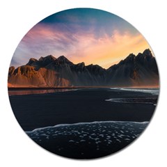 Beach Volcano Ocean Sunset Sunrise Iceland Magnet 5  (round) by danenraven