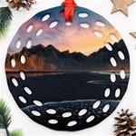 Beach Volcano Ocean Sunset Sunrise Iceland Ornament (Round Filigree) Front