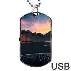 Beach Volcano Ocean Sunset Sunrise Iceland Dog Tag Usb Flash (two Sides) by danenraven