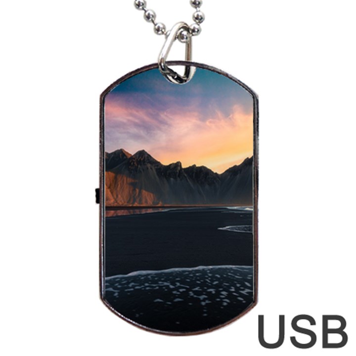 Beach Volcano Ocean Sunset Sunrise Iceland Dog Tag USB Flash (Two Sides)