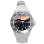 Beach Volcano Ocean Sunset Sunrise Iceland Round Plastic Sport Watch (L) Front