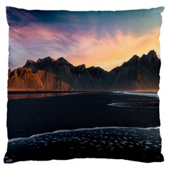 Beach Volcano Ocean Sunset Sunrise Iceland Large Flano Cushion Case (two Sides) by danenraven