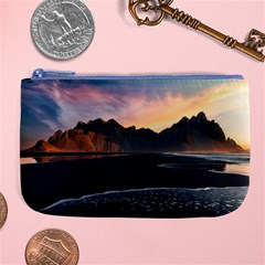 Beach Volcano Ocean Sunset Sunrise Iceland Large Coin Purse by danenraven