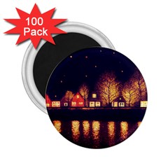 Night Houses River Bokeh Leaves Fall Autumn 2 25  Magnets (100 Pack)  by danenraven