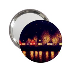 Night Houses River Bokeh Leaves Fall Autumn 2 25  Handbag Mirrors by danenraven