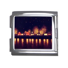 Night Houses River Bokeh Leaves Fall Autumn Mega Link Italian Charm (18mm)