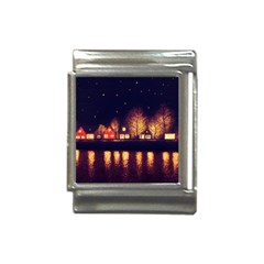 Night Houses River Bokeh Leaves Fall Autumn Italian Charm (13mm) by danenraven