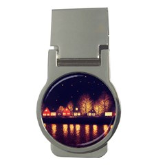 Night Houses River Bokeh Leaves Fall Autumn Money Clips (round)  by danenraven