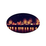 Night Houses River Bokeh Leaves Fall Autumn Sticker (Oval) Front